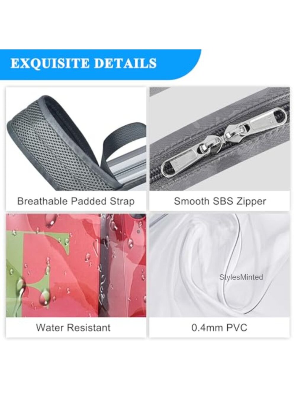 Clear Backpack Stadium Approved Water-Resistant PVC Daypack with Padded Strap - Picture 4 of 5